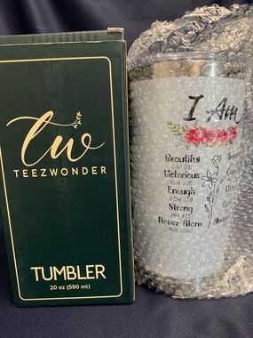 Teezwonder 20 oz White Floral 'I Am' Tumbler